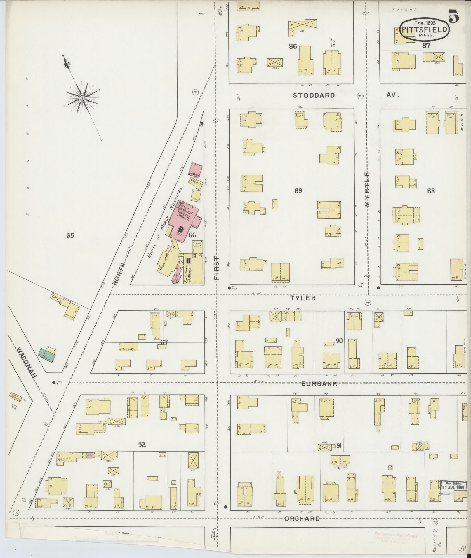 Sanborn Fire Insurance Map from Pittsfield, Berkshire County, Massachusetts (1895), Sheet #0005 - Complete Map Set gallery image, historic Sanborn map, vintage wall art, Massachusetts Massachusetts