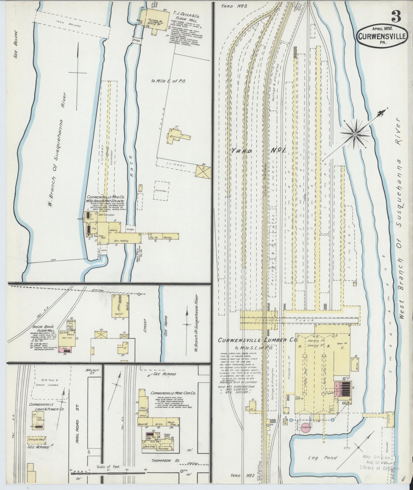 Sanborn Fire Insurance Map from Curwensville, Clearfield County, Pennsylvania (1892), Sheet #0003 - Historic Sanborn Fire Insurance Map Print, vintage old map wall art, antique decor, genealogy gift, Pennsylvania Pennsylvania map