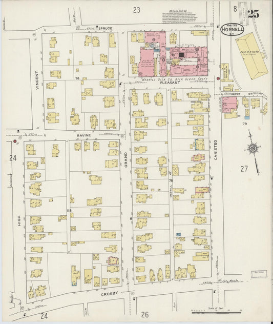 Sanborn Fire Insurance Map from Hornell, Steuben County, New York (1915), Sheet #0025 - Historic Sanborn Fire Insurance Map Print, vintage old map wall art, antique decor, genealogy gift, New York New York map