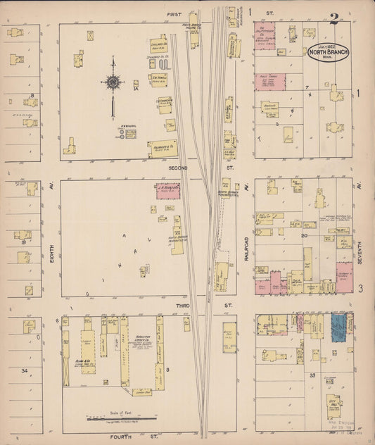 Sanborn Fire Insurance Map from North Branch, Chisago County, Minnesota (1922), Sheet #0002 - Historic Sanborn Fire Insurance Map Print, vintage old map wall art, antique decor, genealogy gift, Minnesota Minnesota map