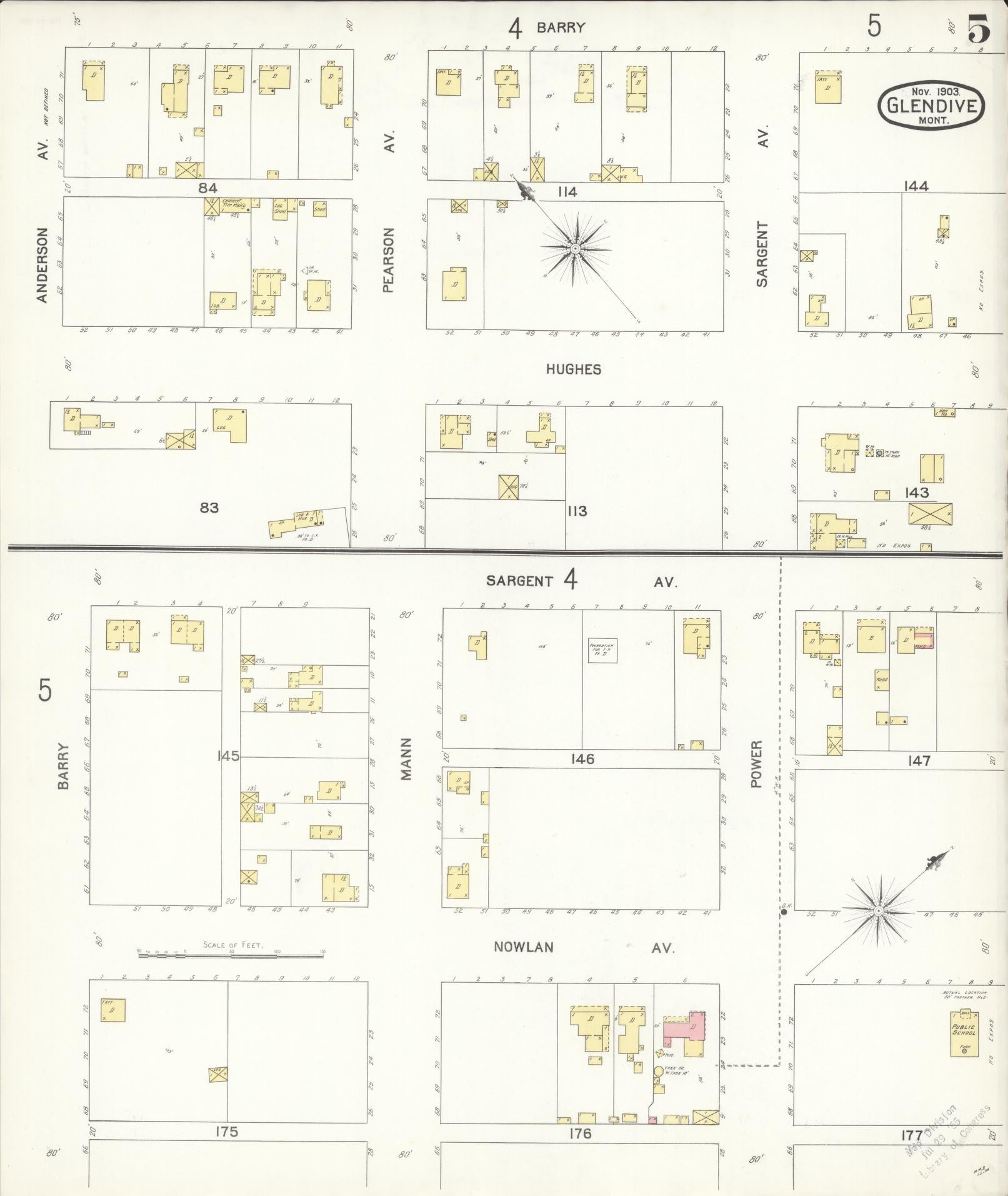 Sanborn Fire Insurance Map from Glendive, Dawson County, Montana (1903), Sheet #0005 - Historic Sanborn Fire Insurance Map Print, vintage old map wall art, antique decor, genealogy gift, Montana Montana map