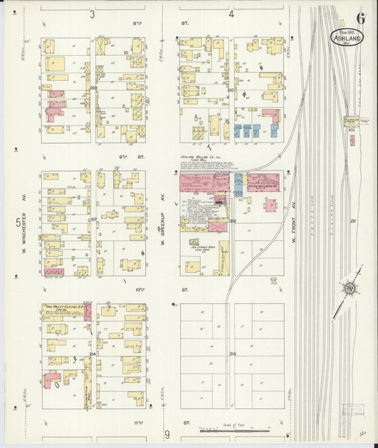 Sanborn Fire Insurance Map from Ashland, Boyd County, Kentucky (1912), Sheet #0006 - Historic Sanborn Fire Insurance Map Print, vintage old map wall art, antique decor, genealogy gift, Kentucky Kentucky map