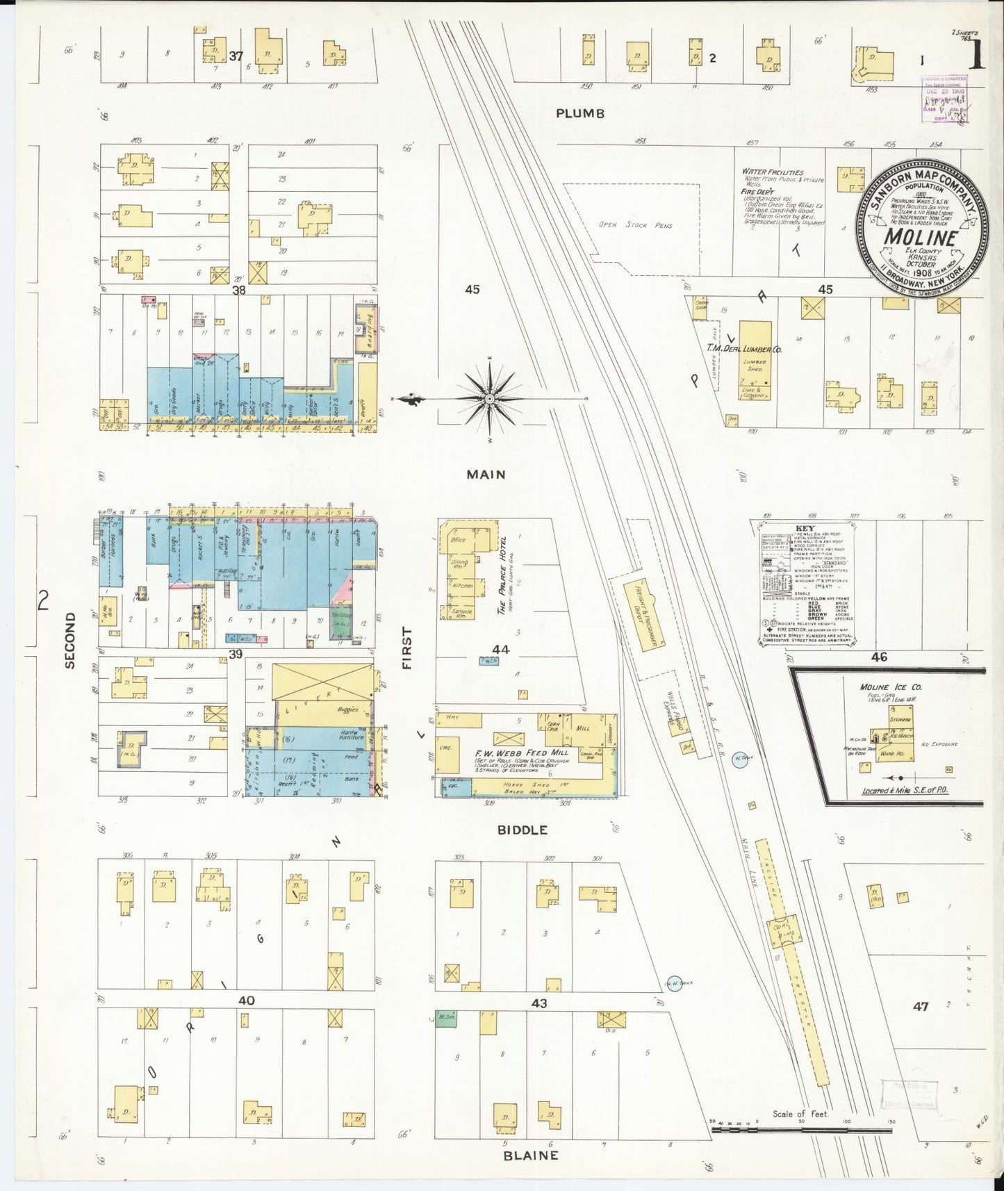 Sanborn Fire Insurance Map from Moline, Elk County, Kansas (1908), Sheet #0001 - Complete Map Set gallery image, historic Sanborn map, vintage wall art, Kansas Kansas