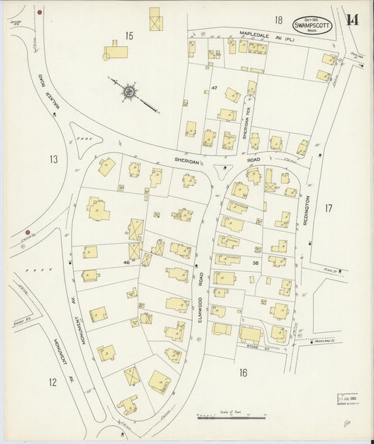 Sanborn Fire Insurance Map from Swampscott, Essex County, Massachusetts (1913), Sheet #0014 - Historic Sanborn Fire Insurance Map Print, vintage old map wall art, antique decor, genealogy gift, Massachusetts Massachusetts map