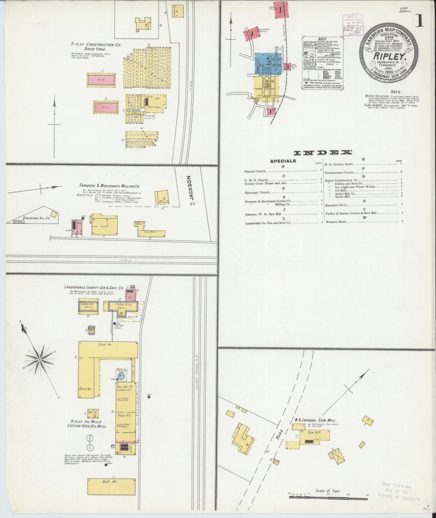 Sanborn Fire Insurance Map from Ripley, Lauderdale County, Tennessee. (1905) – Historic Sanborn Fire Insurance Map Print