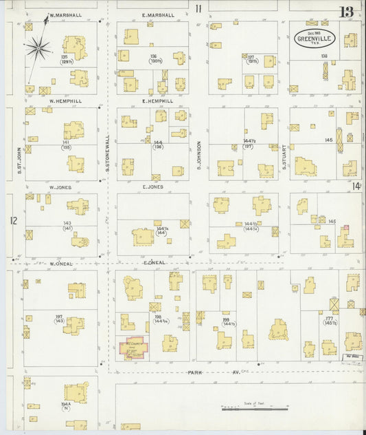 Sanborn Fire Insurance Map from Greenville, Hunt County, Texas (1903), Sheet #0013 - Historic Sanborn Fire Insurance Map Print, vintage old map wall art, antique decor, genealogy gift, Texas Texas map