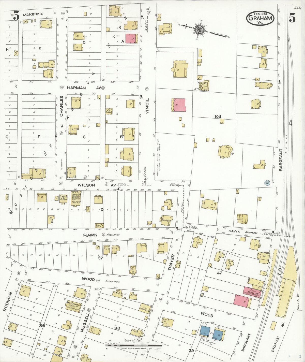 Sanborn Fire Insurance Map from Graham, Tazewell County, Virginia (1923), Sheet #0005 - Complete Map Set gallery image, historic Sanborn map, vintage wall art, Virginia Virginia