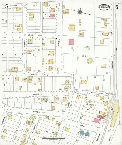 Sanborn Fire Insurance Map from Graham, Tazewell County, Virginia (1923), Sheet #0005 - Complete Map Set gallery image, historic Sanborn map, vintage wall art, Virginia Virginia