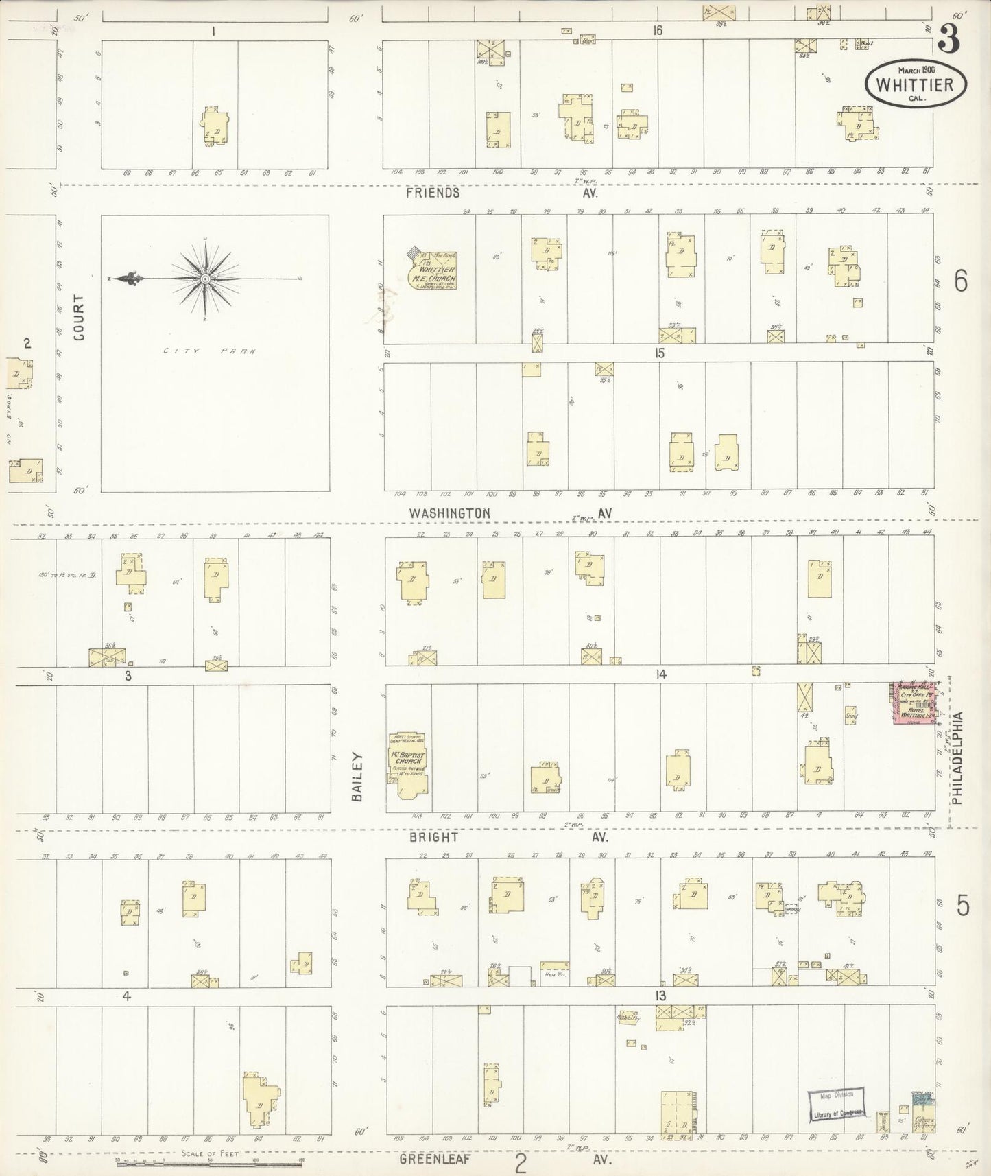 Sanborn Fire Insurance Map from Whittier, Los Angeles County, California (1900), Sheet #0003 - Complete Map Set gallery image, historic Sanborn map, vintage wall art, California California