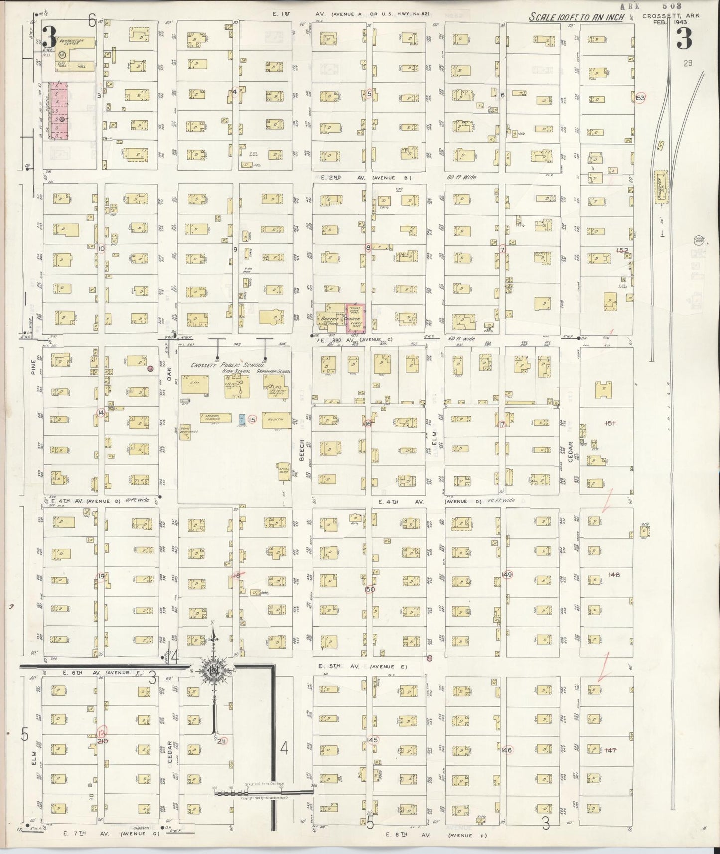 Sanborn Fire Insurance Map from Crossett, Ashley County, Arkansas (1948), Sheet #0003 - Complete Map Set gallery image, historic Sanborn map, vintage wall art, Arkansas Arkansas