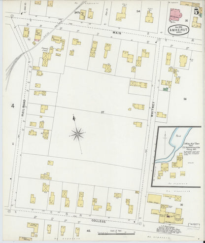 Sanborn Fire Insurance Map from Amherst, Hampshire County, Massachusetts (1896), Sheet #0005 - Historic Sanborn Fire Insurance Map Print, vintage old map wall art, antique decor, genealogy gift, Massachusetts Massachusetts map