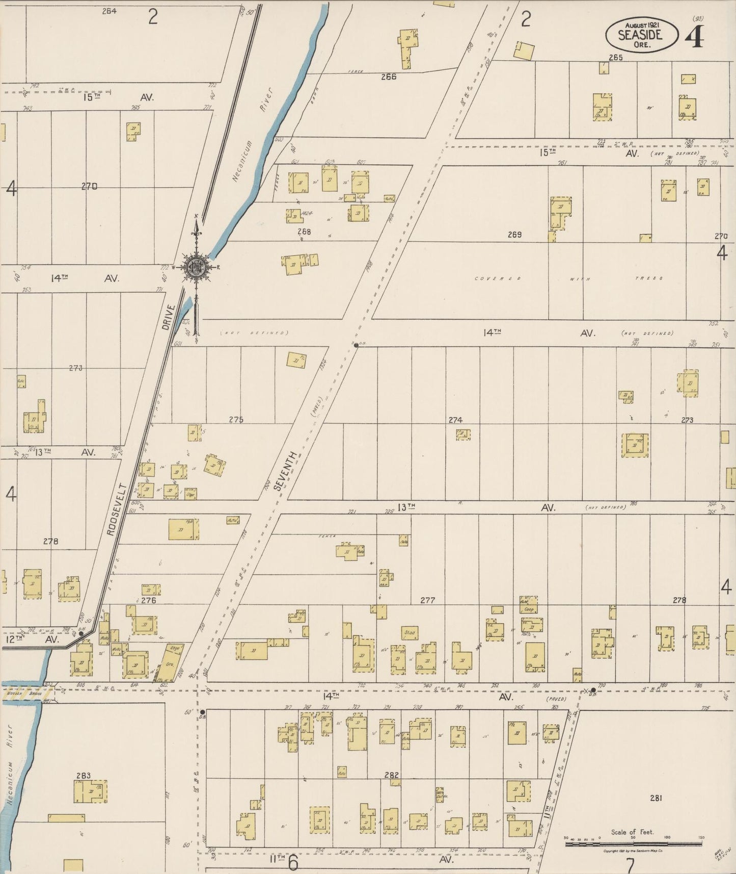 Sanborn Fire Insurance Map from Seaside, Clatsop County, Oregon (1921), Sheet #0004 - Complete Map Set gallery image, historic Sanborn map, vintage wall art, Oregon Oregon