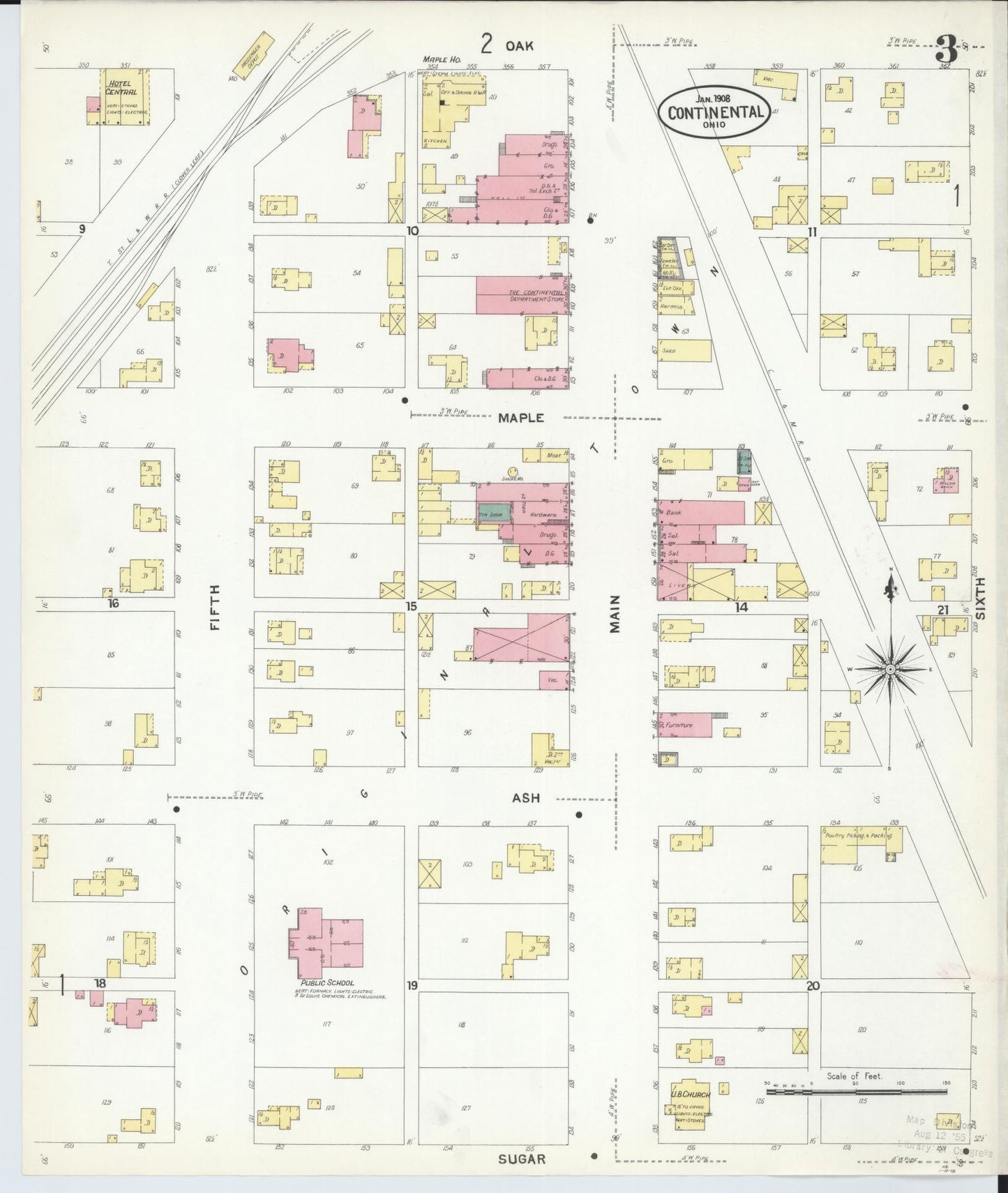 Sanborn Fire Insurance Map from Continental, Putnam County, Ohio (1908), Sheet #0003 - Historic Sanborn Fire Insurance Map Print, vintage old map wall art, antique decor, genealogy gift, Ohio Ohio map