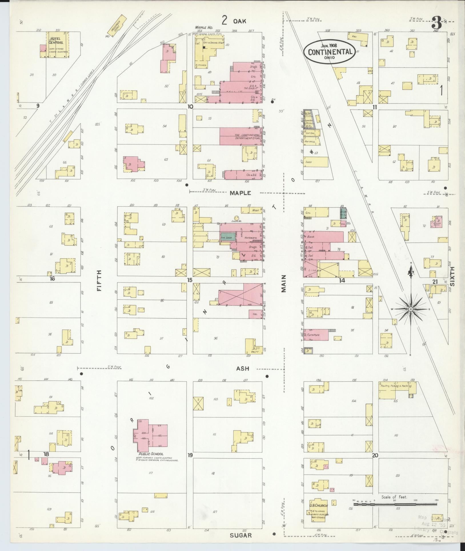 Sanborn Fire Insurance Map from Continental, Putnam County, Ohio (1908), Sheet #0003 - Historic Sanborn Fire Insurance Map Print, vintage old map wall art, antique decor, genealogy gift, Ohio Ohio map
