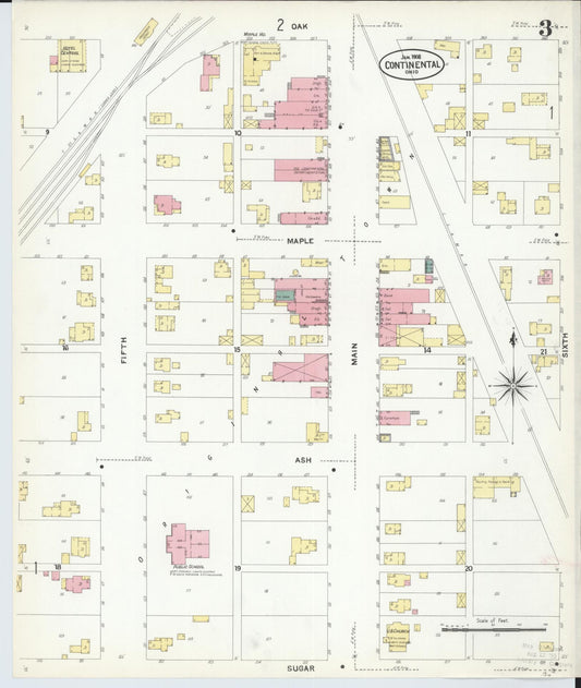 Sanborn Fire Insurance Map from Continental, Putnam County, Ohio (1908), Sheet #0003 - Historic Sanborn Fire Insurance Map Print, vintage old map wall art, antique decor, genealogy gift, Ohio Ohio map