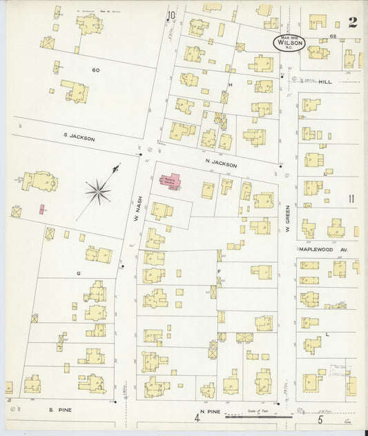 Sanborn Fire Insurance Map from Wilson, Wilson County, North Carolina (1908), Sheet #0002 - Historic Sanborn Fire Insurance Map Print, vintage old map wall art, antique decor, genealogy gift, North Carolina North Carolina map