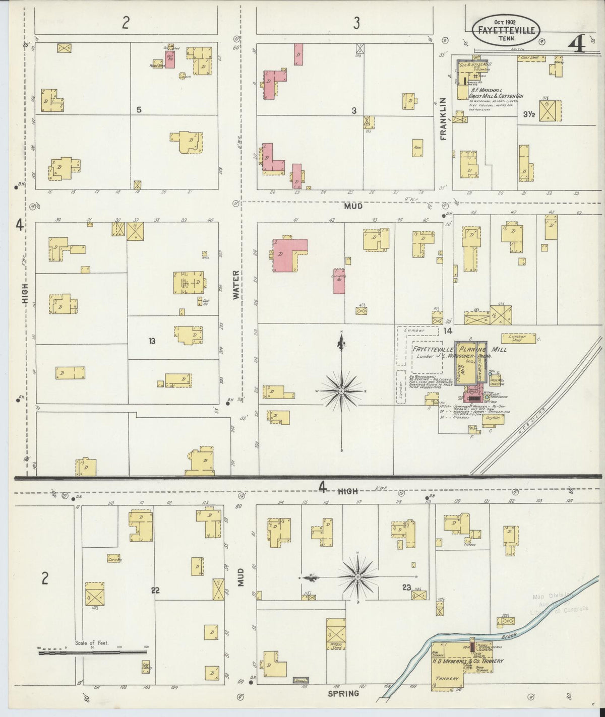 Sanborn Fire Insurance Map from Fayetteville, Lincoln County, Tennessee (1902), Sheet #0004 - Complete Map Set gallery image, historic Sanborn map, vintage wall art, Tennessee Tennessee