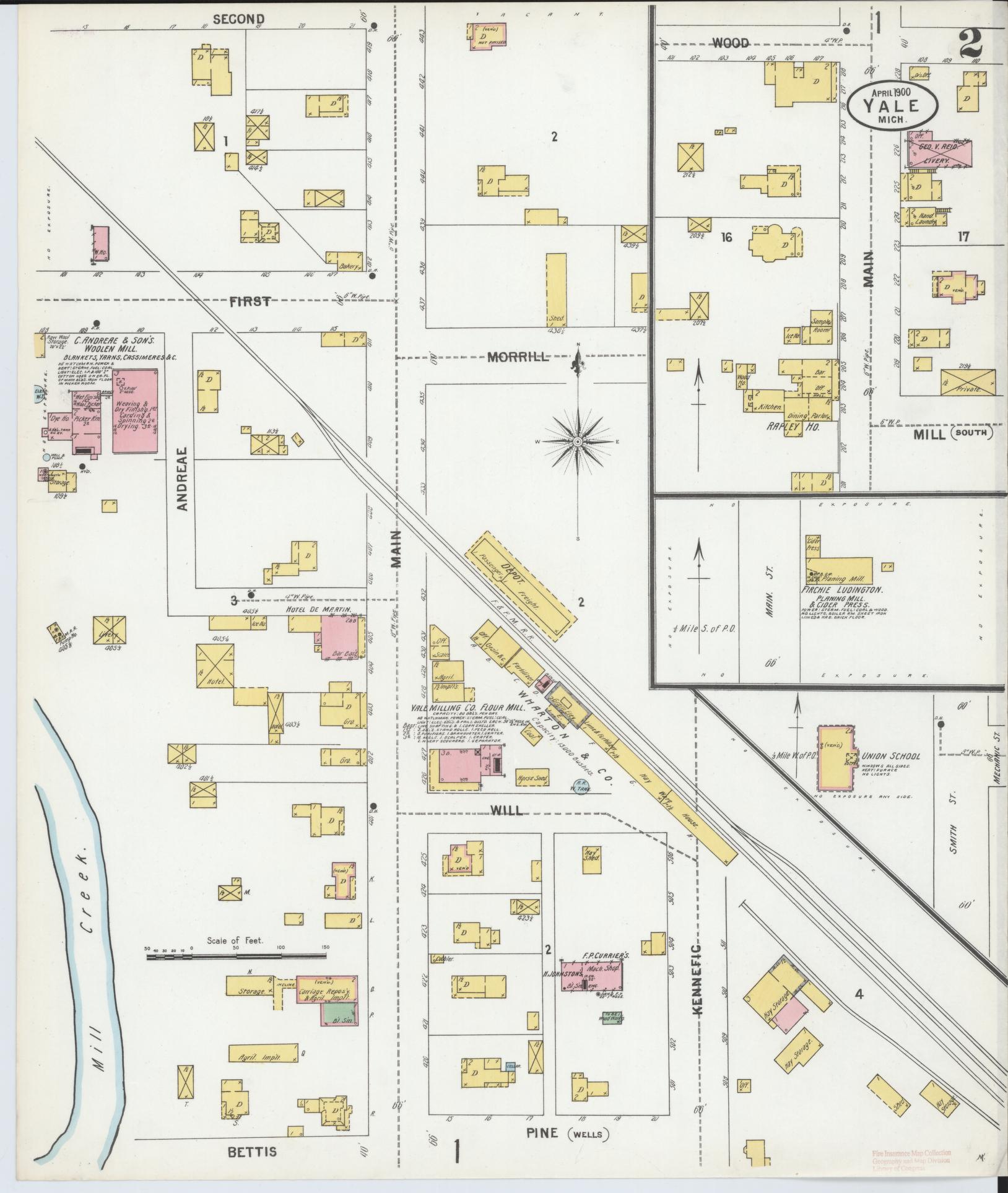 Sanborn Fire Insurance Map from Yale, Saint Clair County, Michigan (1900), Sheet #0002 - Historic Sanborn Fire Insurance Map Print, vintage old map wall art, antique decor, genealogy gift, Michigan Michigan map