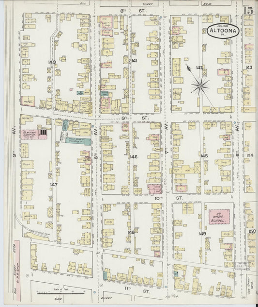 Sanborn Fire Insurance Map from Altoona, Blair County, Pennsylvania (1888), Sheet #0015 - Historic Sanborn Fire Insurance Map Print, vintage old map wall art, antique decor, genealogy gift, Pennsylvania Pennsylvania map