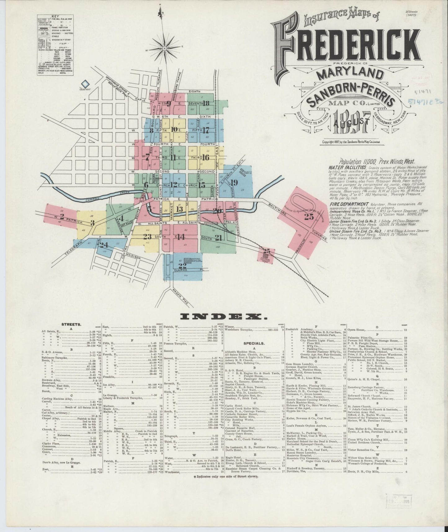 Sanborn Fire Insurance Map from Frederick, Frederick County, Maryland (1897), Sheet #0001 - Complete Map Set gallery image, historic Sanborn map, vintage wall art, Maryland Maryland