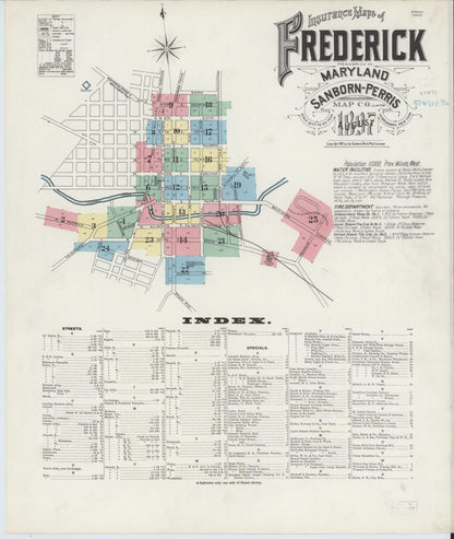 Sanborn Fire Insurance Map from Frederick, Frederick County, Maryland (1897), Sheet #0001 - Complete Map Set gallery image, historic Sanborn map, vintage wall art, Maryland Maryland