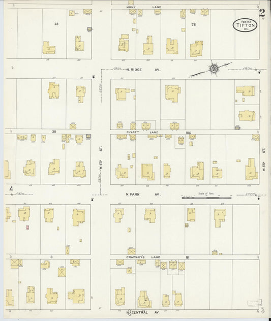 Sanborn Fire Insurance Map from Tifton, Tift County, Georgia (1912), Sheet #0002 - Historic Sanborn Fire Insurance Map Print, vintage old map wall art, antique decor, genealogy gift, Georgia Georgia map