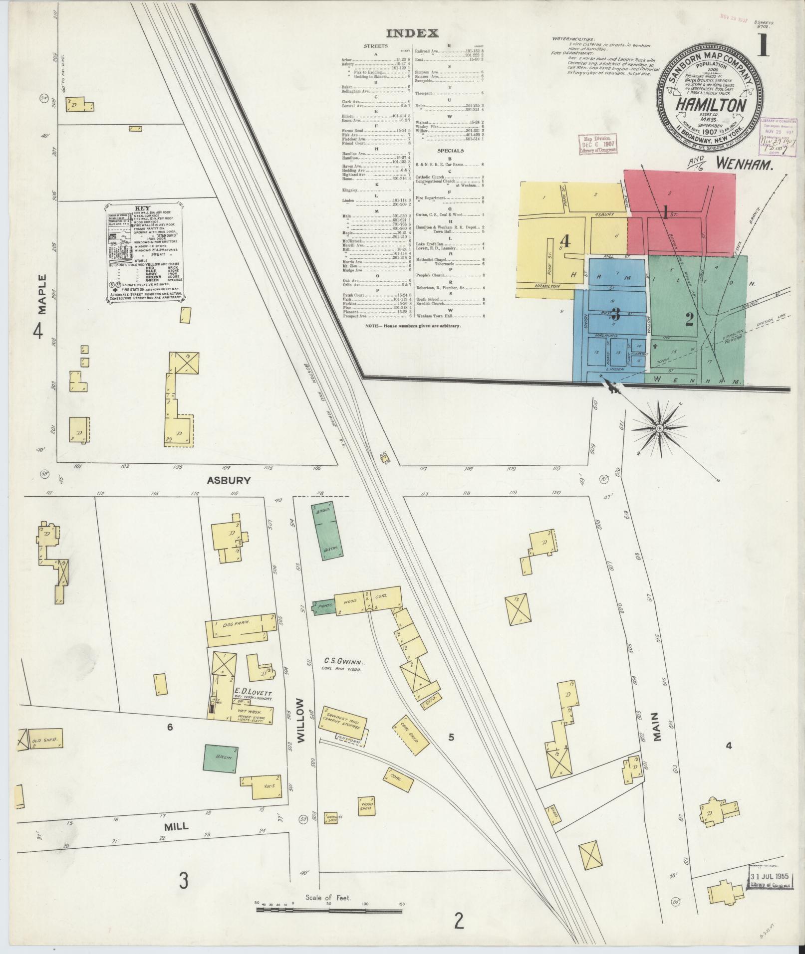 Sanborn Fire Insurance Map from Hamilton, Essex County, Massachusetts (1907), Sheet #0001 - Complete Map Set gallery image, historic Sanborn map, vintage wall art, Massachusetts Massachusetts