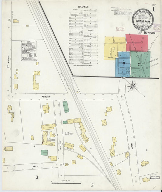 Sanborn Fire Insurance Map from Hamilton, Essex County, Massachusetts (1907), Sheet #0001 - Complete Map Set gallery image, historic Sanborn map, vintage wall art, Massachusetts Massachusetts