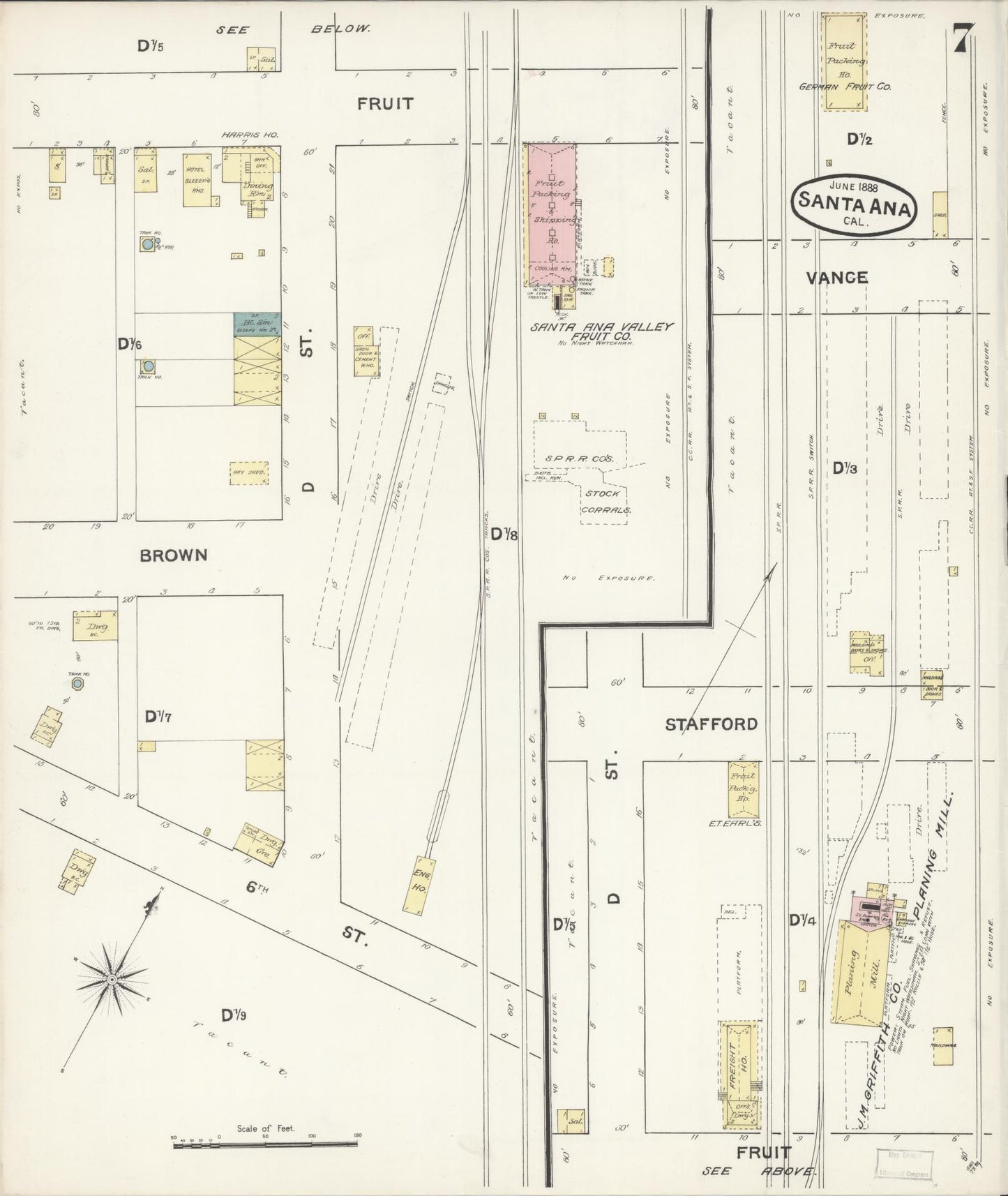 Sanborn Fire Insurance Map from Santa Ana, Orange County, California (1888), Sheet #0007 - Complete Map Set gallery image, historic Sanborn map, vintage wall art, California California