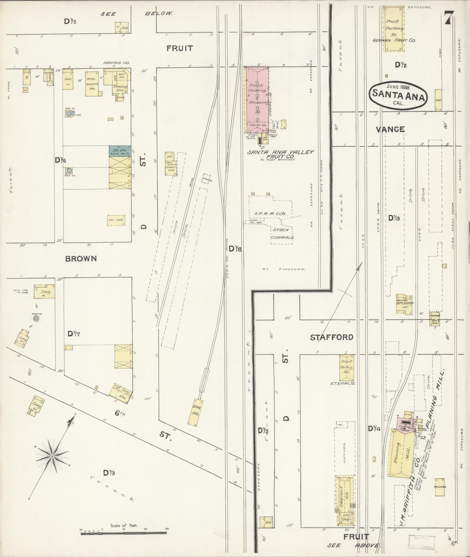 Sanborn Fire Insurance Map from Santa Ana, Orange County, California (1888), Sheet #0007 - Complete Map Set gallery image, historic Sanborn map, vintage wall art, California California