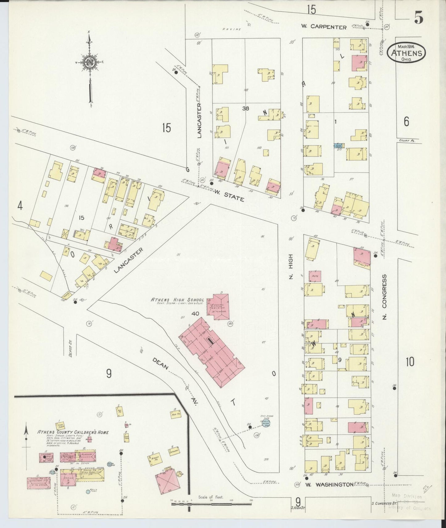 Sanborn Fire Insurance Map from Athens, Athens County, Ohio (1914), Sheet #0005 - Historic Sanborn Fire Insurance Map Print, vintage old map wall art, antique decor, genealogy gift, Ohio Ohio map