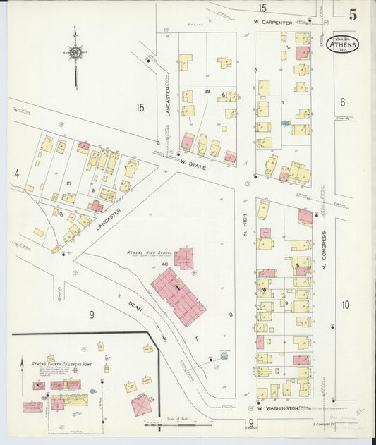 Sanborn Fire Insurance Map from Athens, Athens County, Ohio (1914), Sheet #0005 - Historic Sanborn Fire Insurance Map Print, vintage old map wall art, antique decor, genealogy gift, Ohio Ohio map