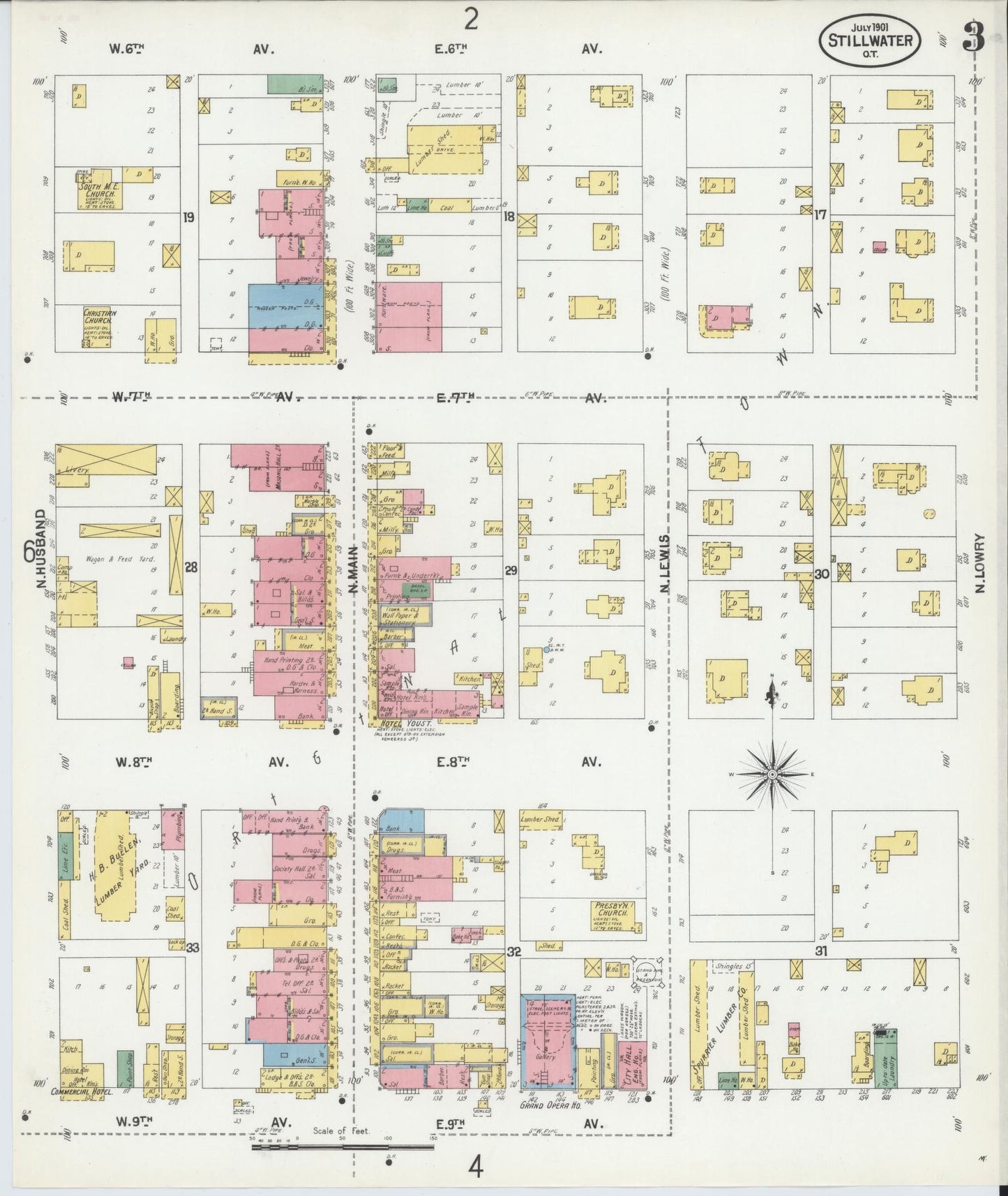 Sanborn Fire Insurance Map from Stillwater, Payne County, Oklahoma (1901), Sheet #0003 - Complete Map Set gallery image, historic Sanborn map, vintage wall art, Oklahoma Oklahoma