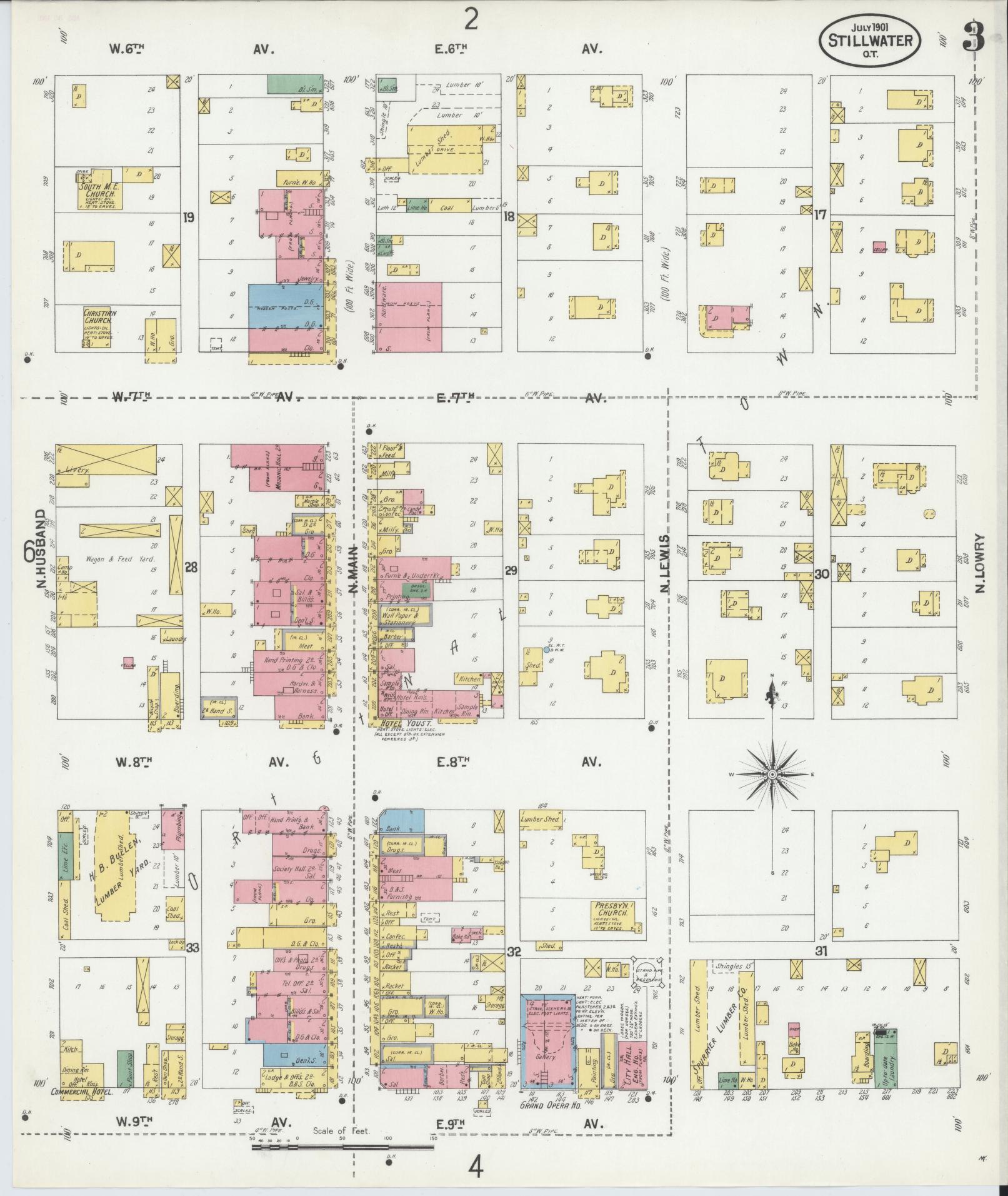 Sanborn Fire Insurance Map from Stillwater, Payne County, Oklahoma (1901), Sheet #0003 - Complete Map Set gallery image, historic Sanborn map, vintage wall art, Oklahoma Oklahoma