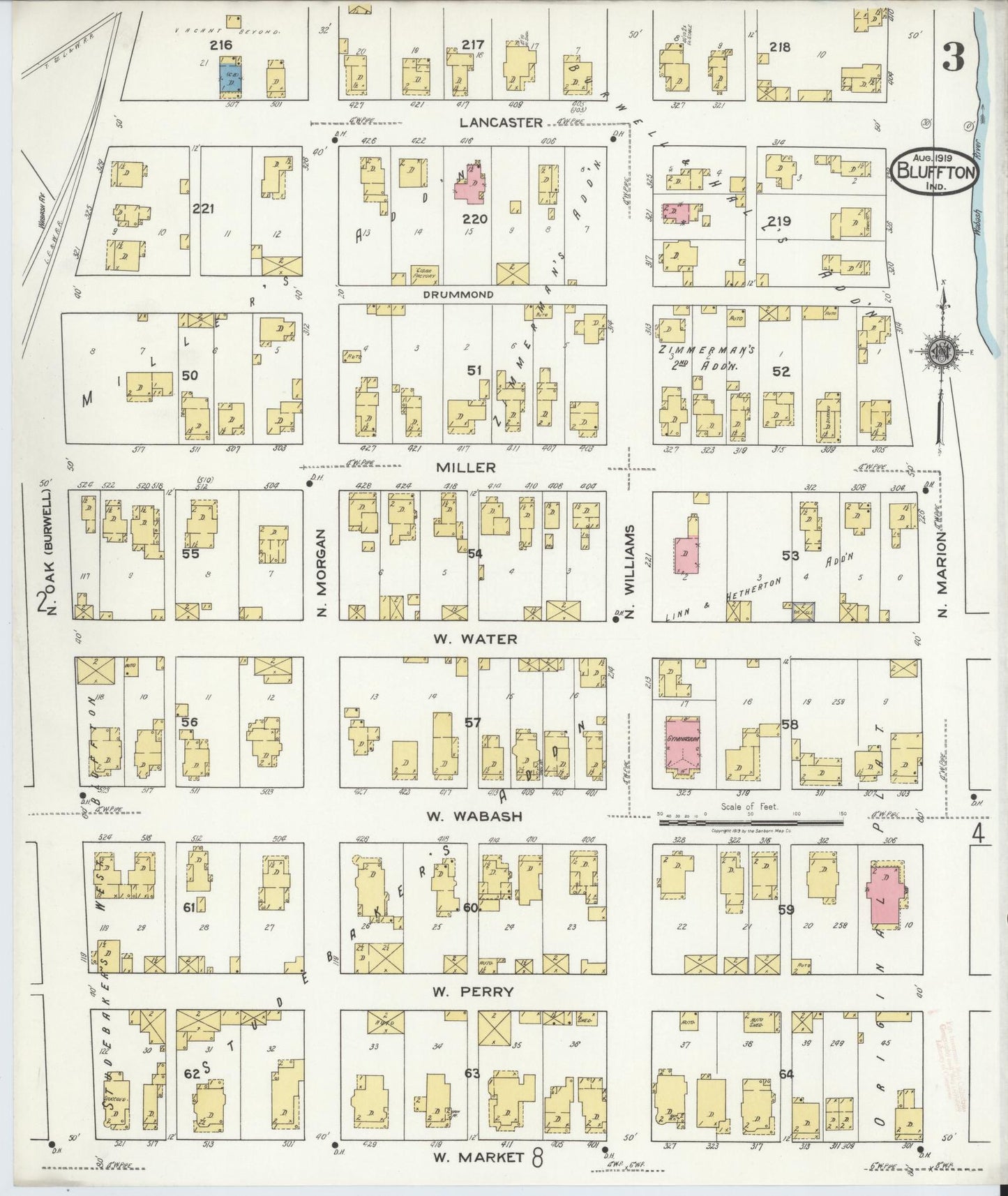 Sanborn Fire Insurance Map from Bluffton, Wells County, Indiana (1919), Sheet #0003 - Complete Map Set gallery image, historic Sanborn map, vintage wall art, Indiana Indiana