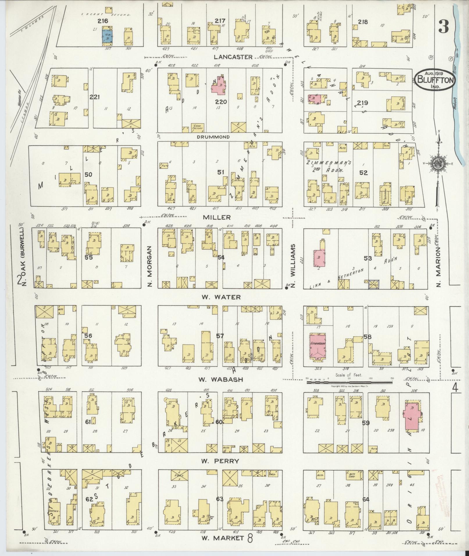 Sanborn Fire Insurance Map from Bluffton, Wells County, Indiana (1919), Sheet #0003 - Complete Map Set gallery image, historic Sanborn map, vintage wall art, Indiana Indiana