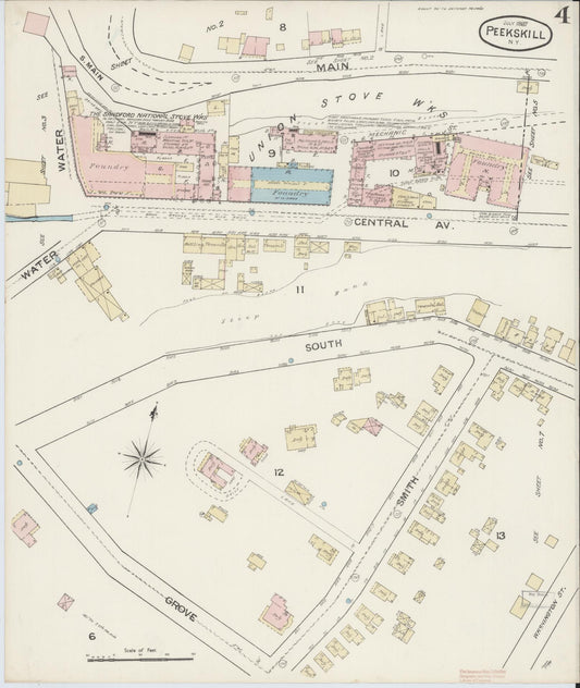 Sanborn Fire Insurance Map from Peekskill, Westchester County, New York (1887), Sheet #0004 - Historic Sanborn Fire Insurance Map Print, vintage old map wall art, antique decor, genealogy gift, New York New York map