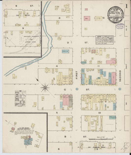 Sanborn Fire Insurance Map from Deer Lodge, Powell County, Montana (1884), Sheet #0001 - Complete Map Set gallery image, historic Sanborn map, vintage wall art, Montana Montana