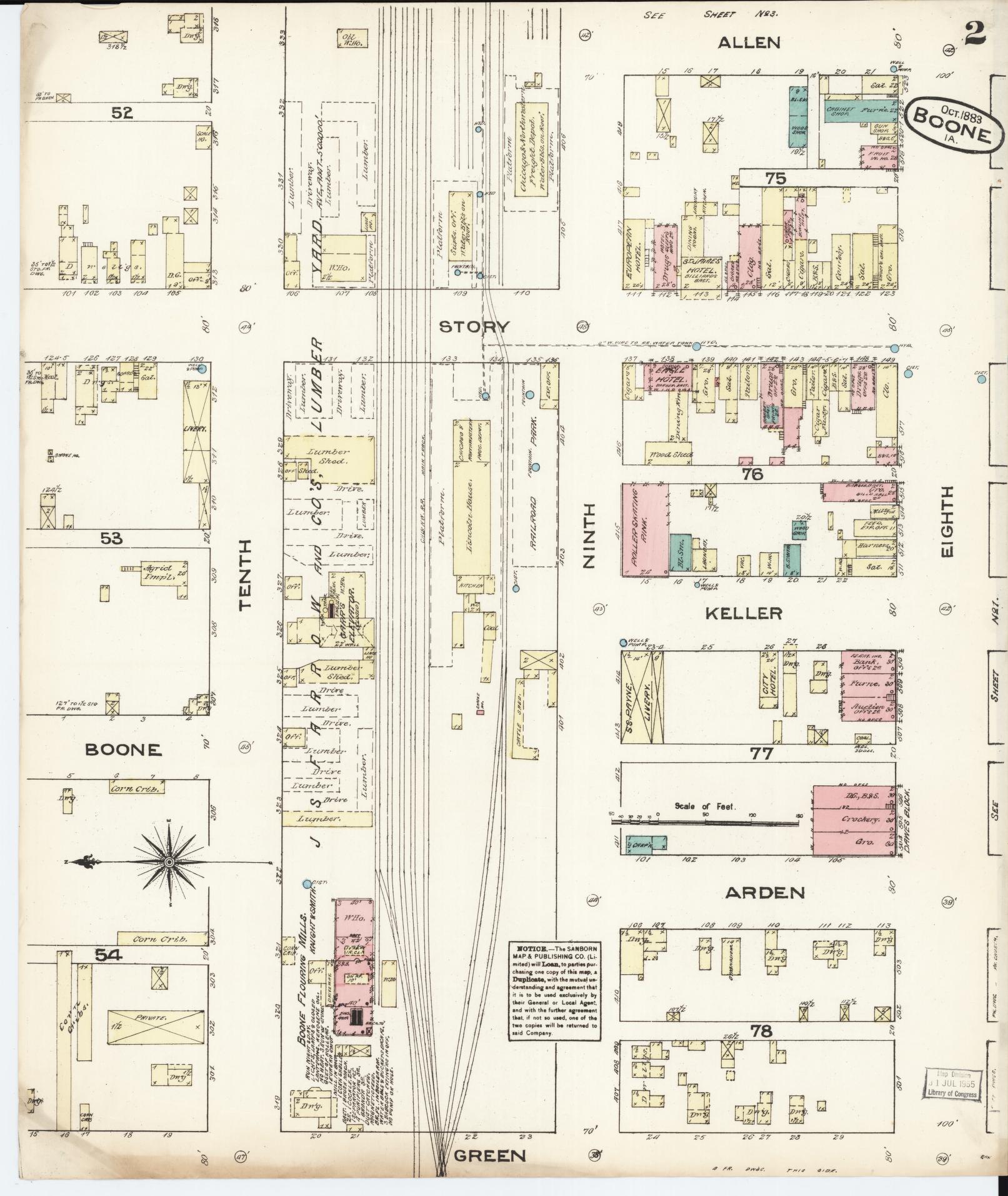 Sanborn Fire Insurance Map from Boone, Boone County, Iowa (1883), Sheet #0002 - Historic Sanborn Fire Insurance Map Print, vintage old map wall art