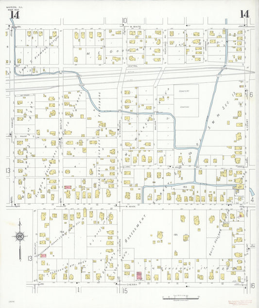 Sanborn Fire Insurance Map from Marion, Williamson County, Illinois (1937), Sheet #0014 - Historic Sanborn Fire Insurance Map Print, vintage old map wall art, antique decor, genealogy gift, Illinois Illinois map