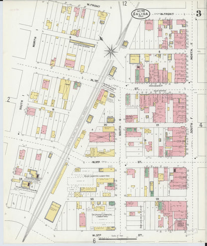 Sanborn Fire Insurance Map from Salida, Chaffee County, Colorado (1904), Sheet #0003 - Complete Map Set gallery image, historic Sanborn map, vintage wall art, Colorado Colorado