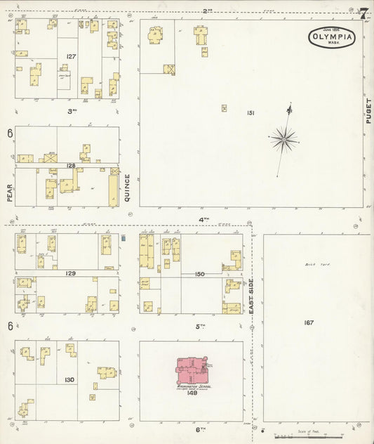 Sanborn Fire Insurance Map from Olympia, Thurston County, Washington (1896), Sheet #0007 - Historic Sanborn Fire Insurance Map Print, vintage old map wall art, antique decor, genealogy gift, Washington Washington map