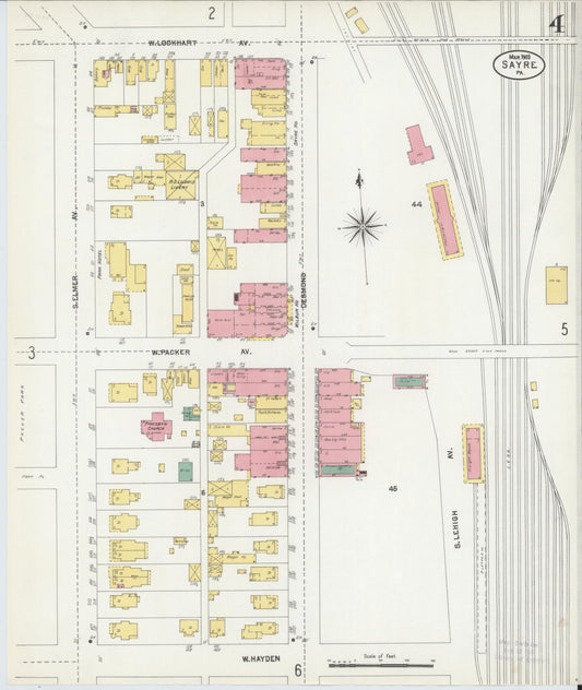 Sanborn Fire Insurance Map from Sayre, Bradford County, Pennsylvania (1903), Sheet #0004 - Historic Sanborn Fire Insurance Map Print, vintage old map wall art, antique decor, genealogy gift, Pennsylvania Pennsylvania map