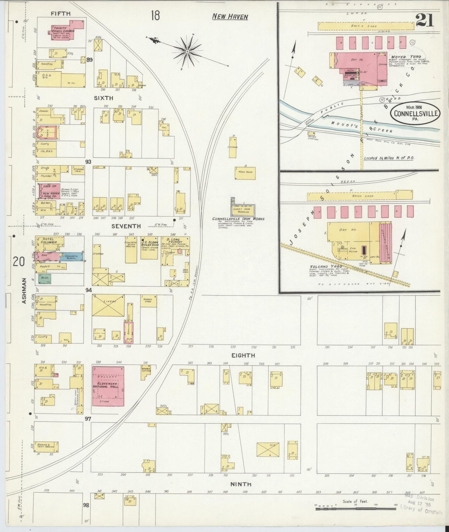 Sanborn Fire Insurance Map from Connellsville, Fayette County, Pennsylvania (1908), Sheet #0021 - Historic Sanborn Fire Insurance Map Print, vintage old map wall art, antique decor, genealogy gift, Pennsylvania Pennsylvania map