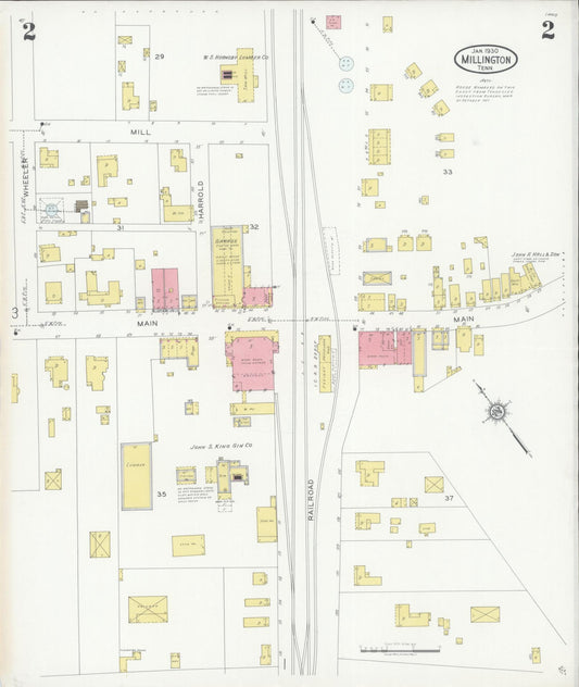 Sanborn Fire Insurance Map from Millington, Shelby County, Tennessee (1930), Sheet #0002 - Historic Sanborn Fire Insurance Map Print, vintage old map wall art, antique decor, genealogy gift, Tennessee Tennessee map