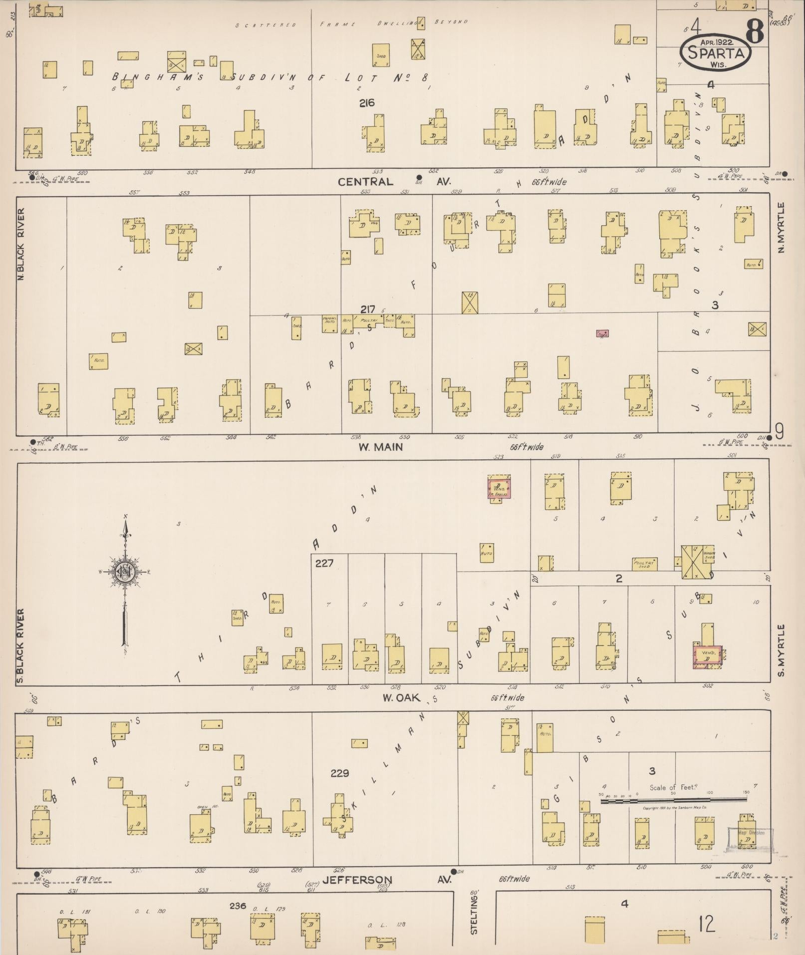 Sanborn Fire Insurance Map from Sparta, Monroe County, Wisconsin (1922), Sheet #0008 - Historic Sanborn Fire Insurance Map Print, vintage old map wall art, antique decor, genealogy gift, Wisconsin Wisconsin map