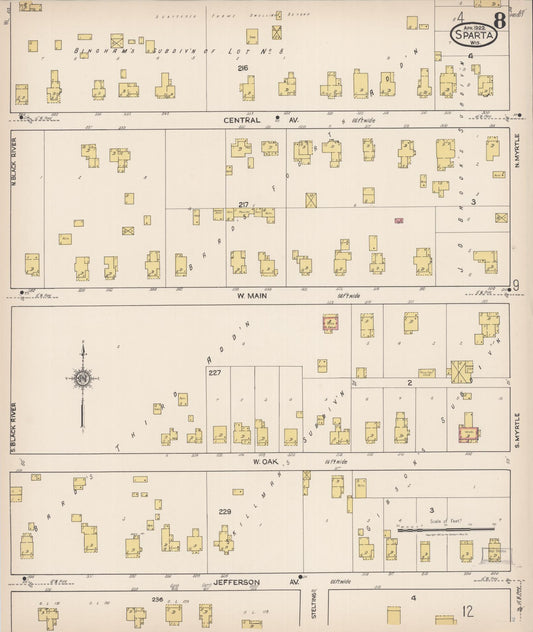 Sanborn Fire Insurance Map from Sparta, Monroe County, Wisconsin (1922), Sheet #0008 - Historic Sanborn Fire Insurance Map Print, vintage old map wall art, antique decor, genealogy gift, Wisconsin Wisconsin map