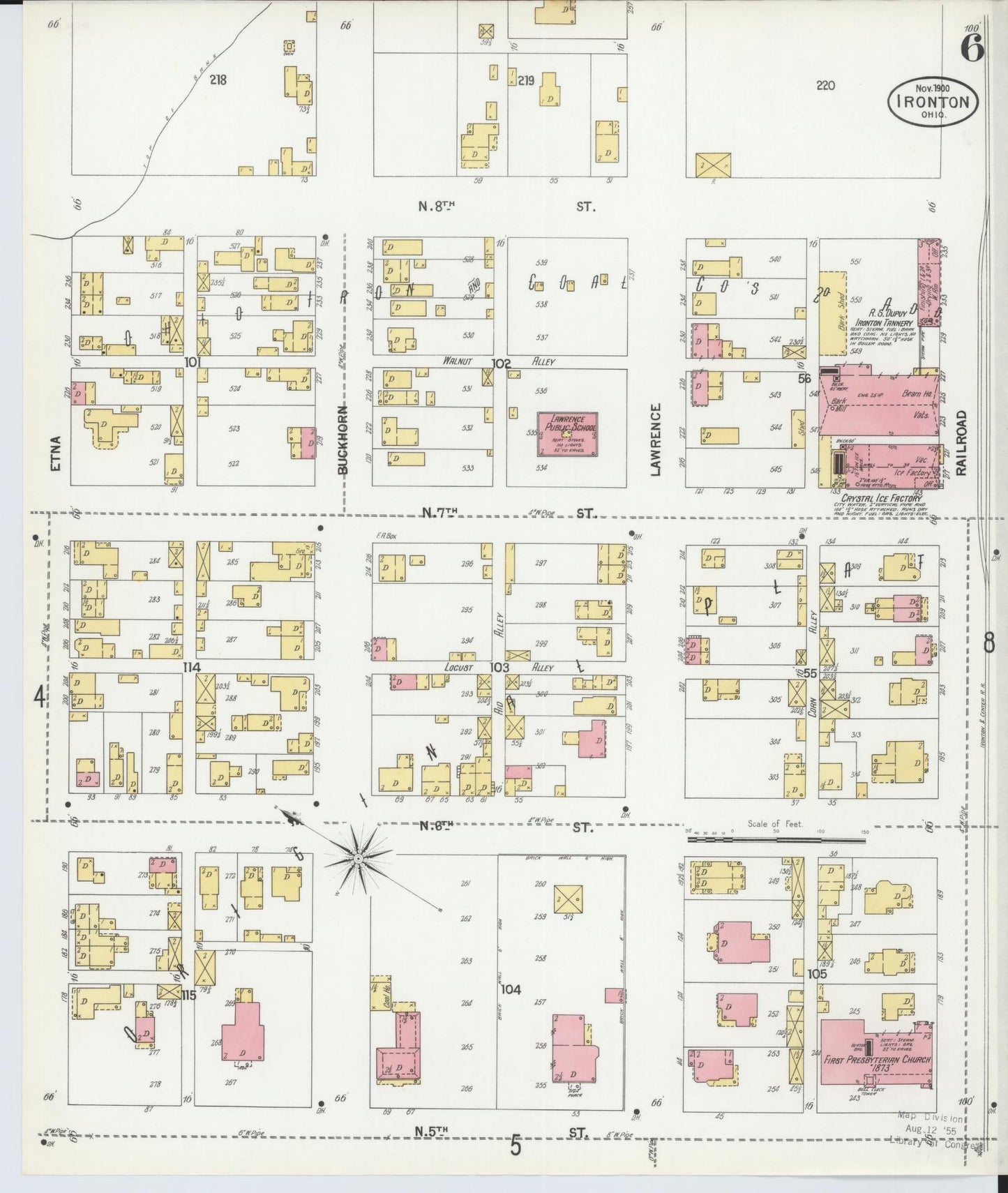 Sanborn Fire Insurance Map from Ironton, Lawrence County, Ohio (1900), Sheet #0006 - Historic Sanborn Fire Insurance Map Print, vintage old map wall art, antique decor, genealogy gift, Ohio Ohio map