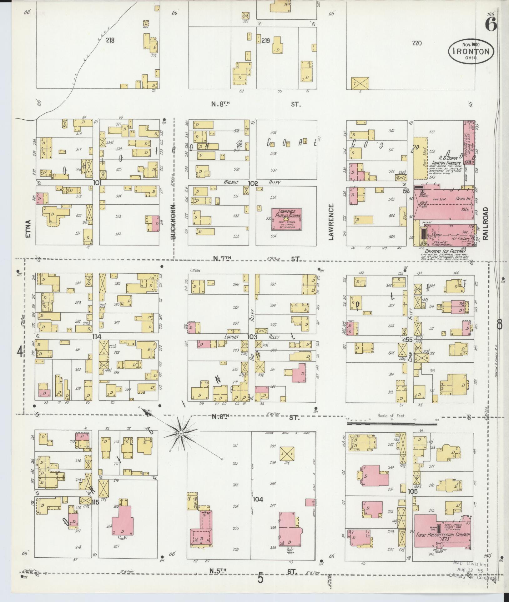 Sanborn Fire Insurance Map from Ironton, Lawrence County, Ohio (1900), Sheet #0006 - Historic Sanborn Fire Insurance Map Print, vintage old map wall art, antique decor, genealogy gift, Ohio Ohio map