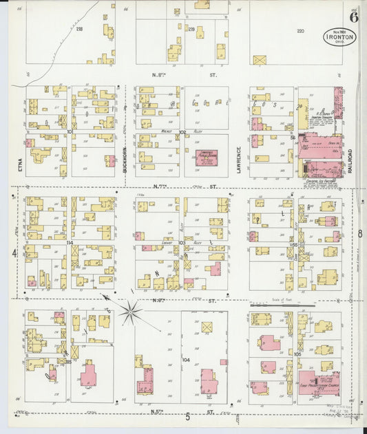Sanborn Fire Insurance Map from Ironton, Lawrence County, Ohio (1900), Sheet #0006 - Historic Sanborn Fire Insurance Map Print, vintage old map wall art, antique decor, genealogy gift, Ohio Ohio map